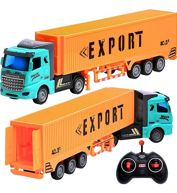 Caminhão Carrinho Controle Remoto Carreta Truck Baú Grande C/ Luz Led