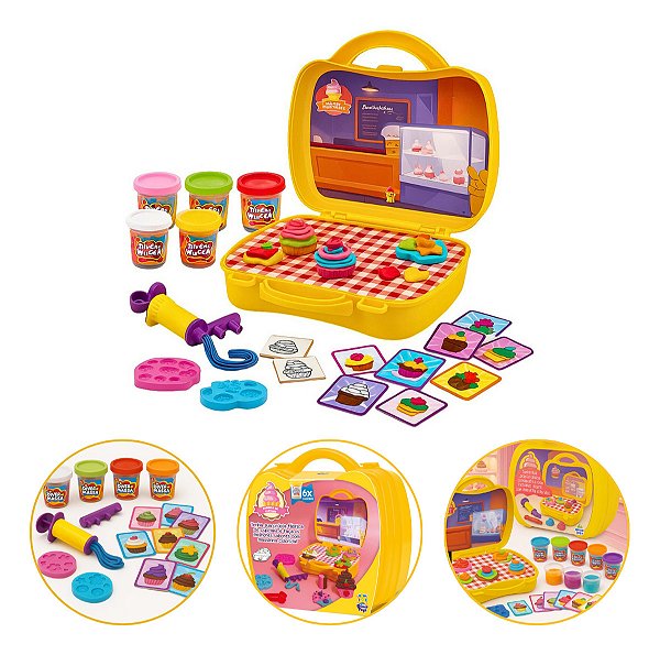 Maletinha Fábrica De Cupcake Super Kit Massinha Acessórios Faz de Conta - Divertoys