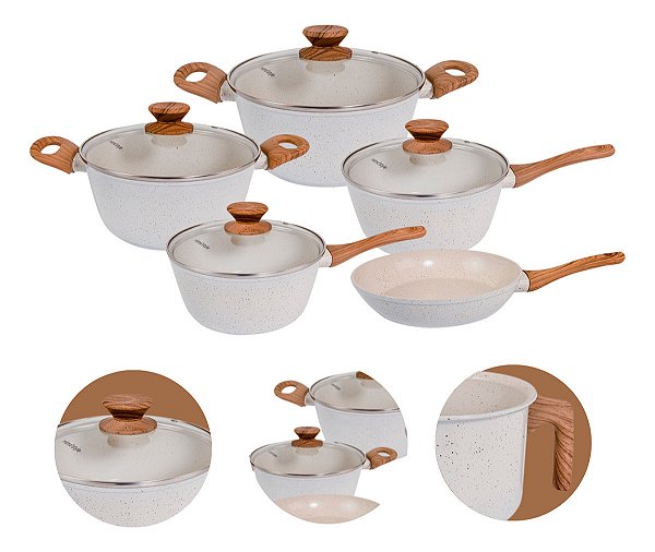Jogo De Panelas 5 Peças Mármol Cook Mimo Style Com Revestimento Cerâmico E Fundo Triplo Para Fogão De Indução