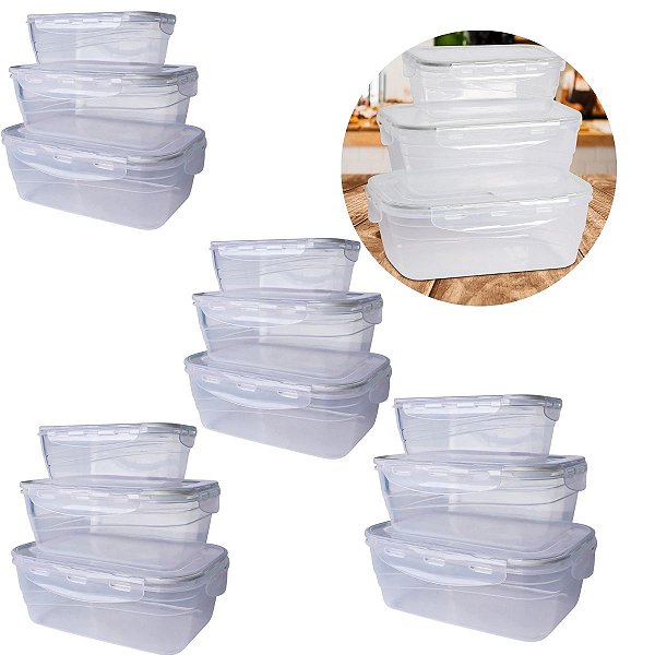 Kit 12 Marmita Pote Hermético Tampa Trava 500ml 1l E 1500ml