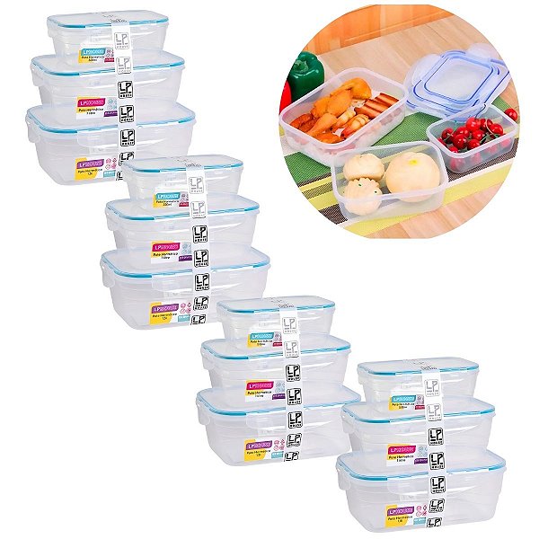 Kit 12 Potes Herméticos  500ml 1l 1,5l  Freezer Micro-ondas Bpa Free