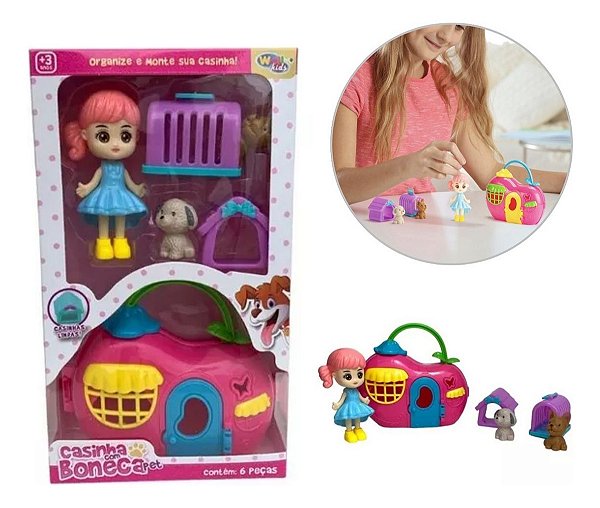 Casinha De Boneca Com Pets – Boneca, 2 Pets E Casinhas