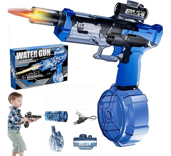 Pistola De Água Elétrica  Regarregável Alcance 10m Alta Pressão