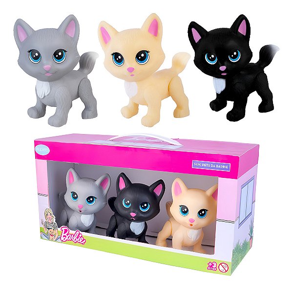 Pack Mini Gata Cinza, Preto E Creme Mini Pets Da Barbie