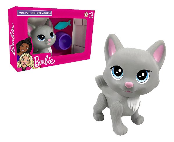 Mini Gata Cuidados - Cinza - Mini Pets Com Acessorios Da Barbie