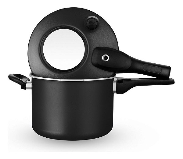 Panela De Pressão 4, 5 Litros Preta Mta Antiaderente E Visor 8500