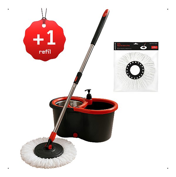 Mop Balde Spin Mob 360 Com 2 Refis De Esfregão E Dispenser