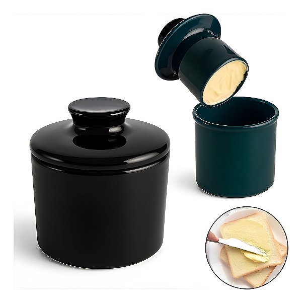 Manteigueira Francesa Manhattan Porcelana Preta Premium - Hauskraft