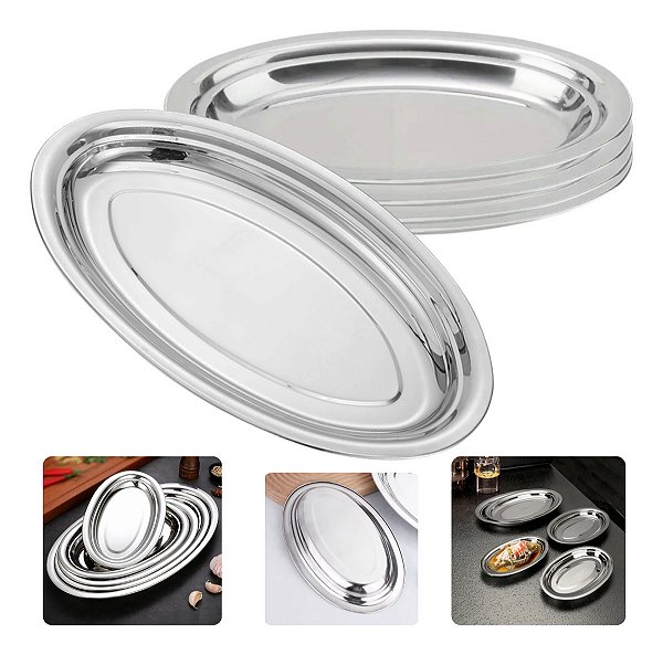 Kit 12 Travessas De Inox Oval Fundo 26cm Bandeja Para Petiscos Restaurante Bar