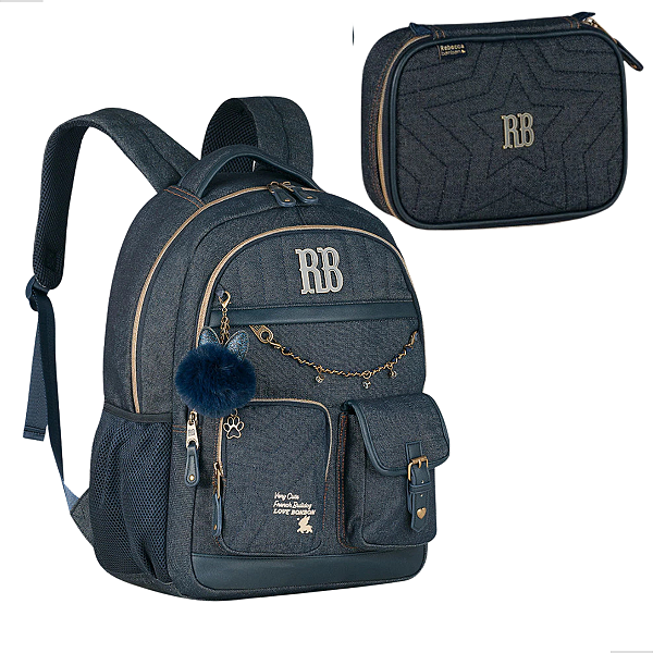 Kit Mochila E Estojo Rebecca Bonbon Jeans Vintage 17,5" 2026