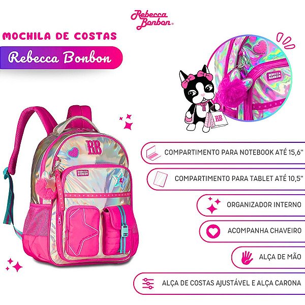 Kit Mochila Costas Escolar Rebecca Bonbon Holográfica Shine Com Estojo 2026