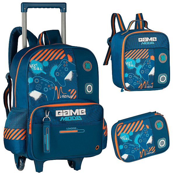 Kit Mochila Escolar Rodinha Gamer Lancheira Estojo Gamer