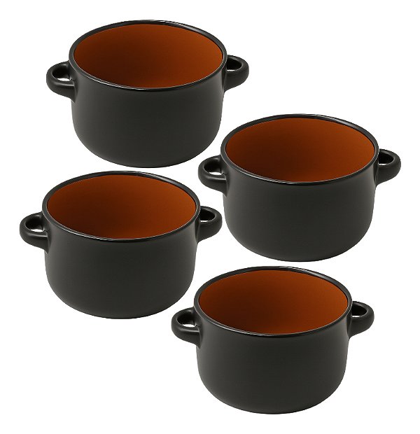 Conjunto 4 Mini Cocottes Panelinha Com Alça Cerâmica Forno 310ml