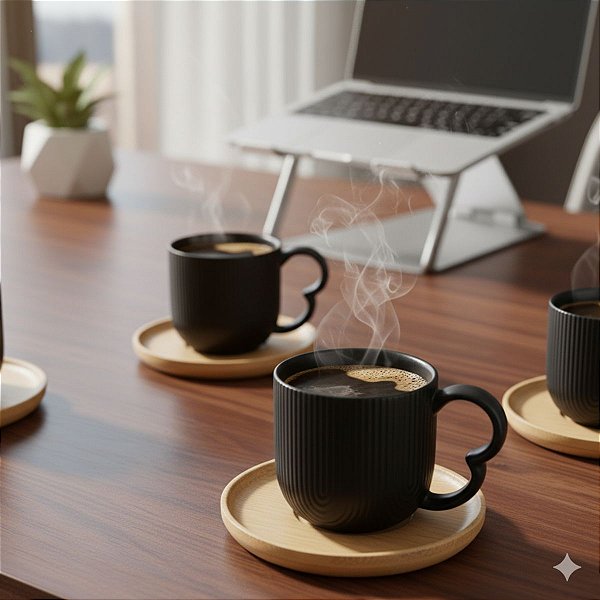 Jogo Xícaras De Café Porcelana Bambu 90ml Oásis Black 4 Pçs