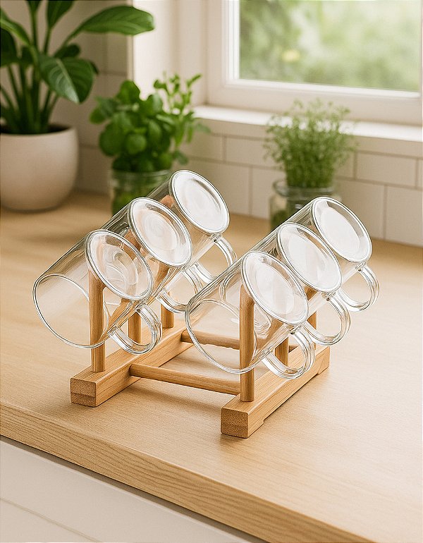 Kit 6 Xícaras 100ml Vidro Borosilicato Cha Nespresso Suporte