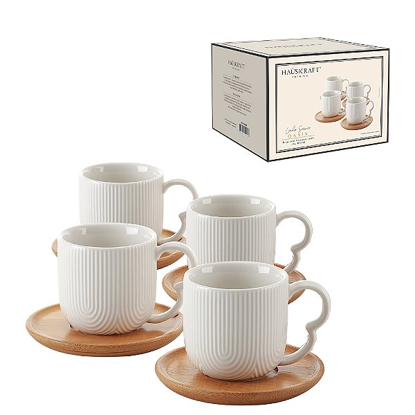 Jogo De Xícaras Com Pires Oasis Branco Hauskraft  4 Peças
