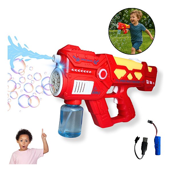Arma Brinquedo Recarregável 2em1 Lança Bolhas Jato Água Luz