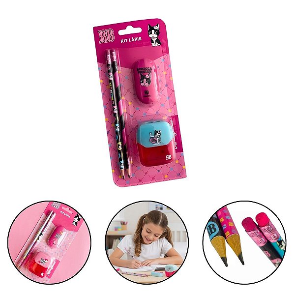 Kit Lápis Hb Com Apontador E Borracha Rebecca Bonbon Sortido