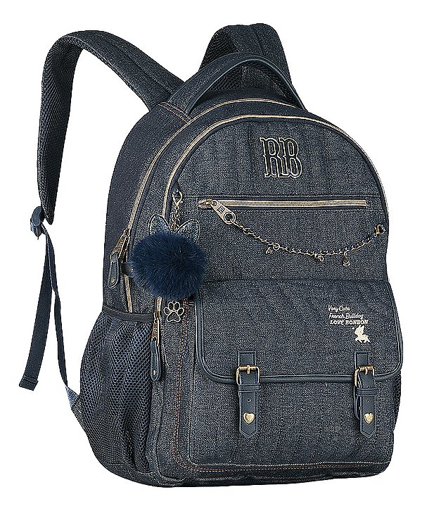 Mochila Escolar Juvenil Jeans Rebecca Bonbon 2026 Chaveiro