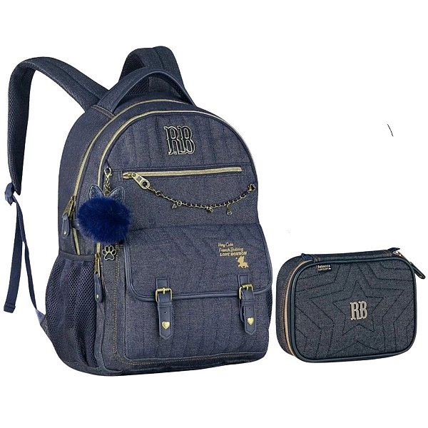 Kit Mochila Rebecca Bombom Jeans Estojo Lançamento 2026 Jens Original Oficial
