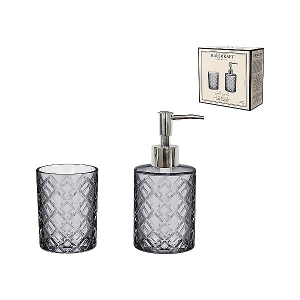 Kit Banheiro Lavabo Vidro Vitale 2 Peças Dispenser Escova Hauskraft