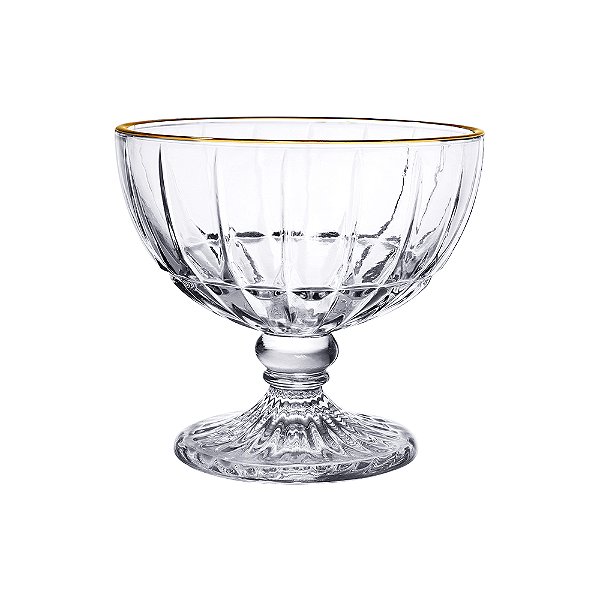 Jogo 4 Taças Sobremesa Cristalle 360ml Vidro Borda Dourada