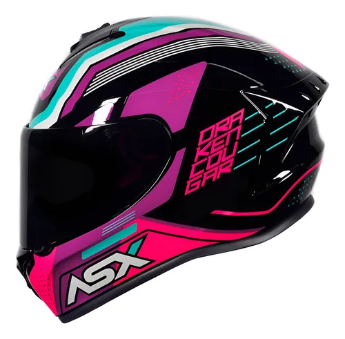 CAPACETE ASX DRAKEN COUGAR BRILHO PRETO/PINK/TIFFANY