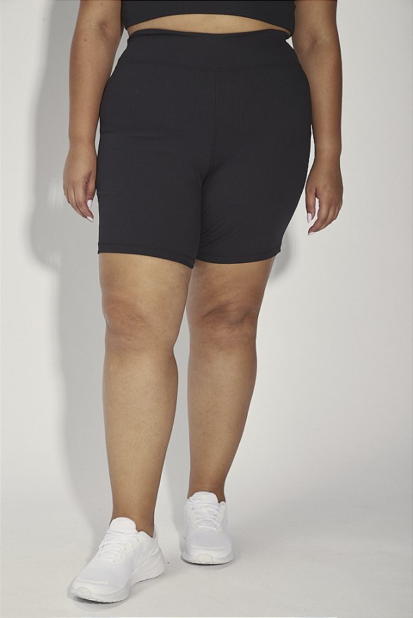 Bermuda Fitness Plus Size Canelada Preta