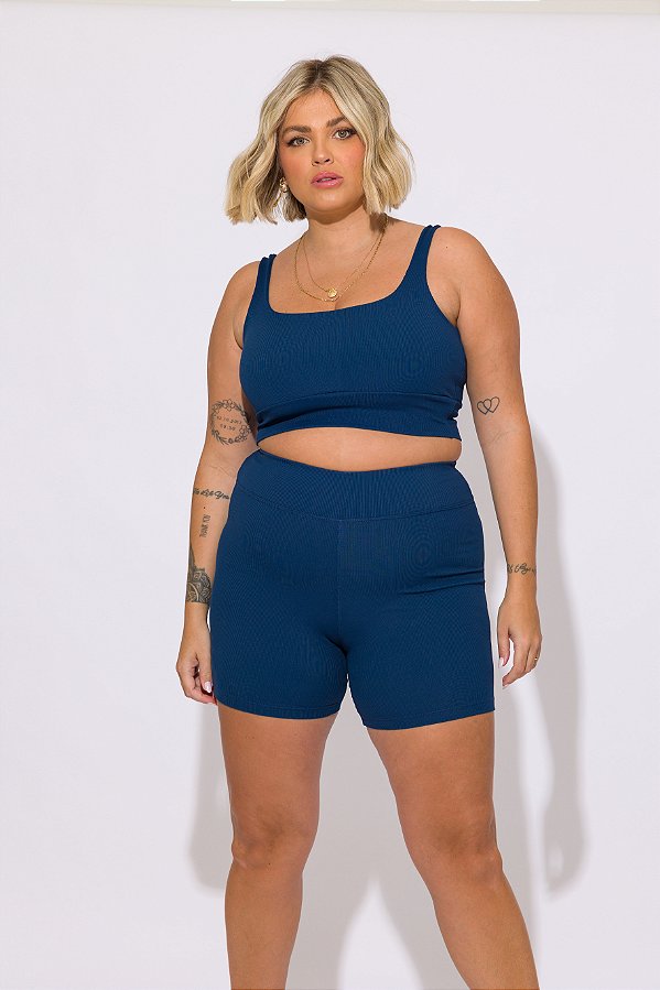 Bermuda Fitness Plus Size Canelada Marinho