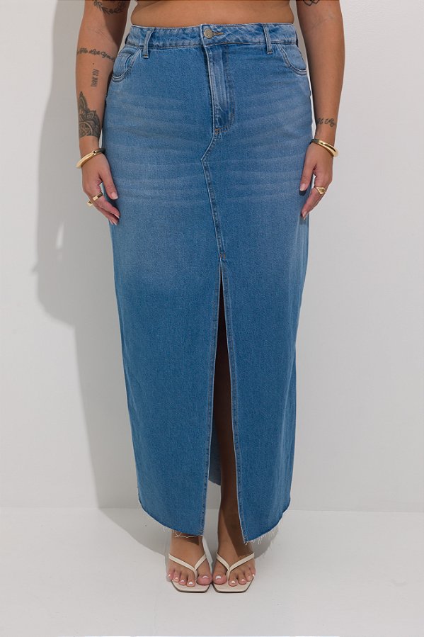 Saia Jeans Longa Plus Size Andressa