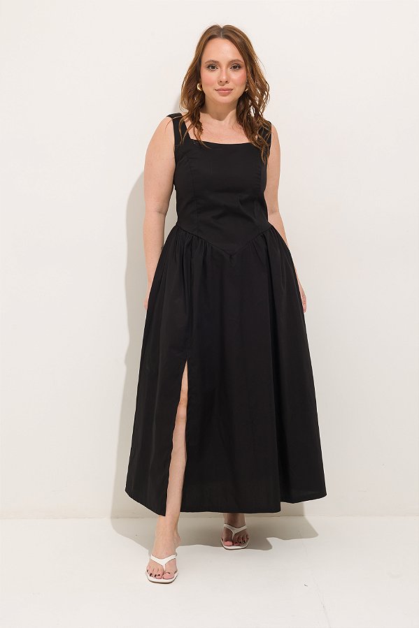 Vestido Princesa Com Racha Midi Preto