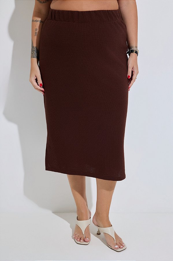 Saia Midi Crochet Marrom