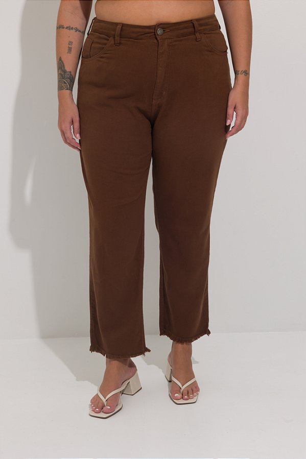 Calça Mom Jeans Vintage Plus Size Barbara Mocha