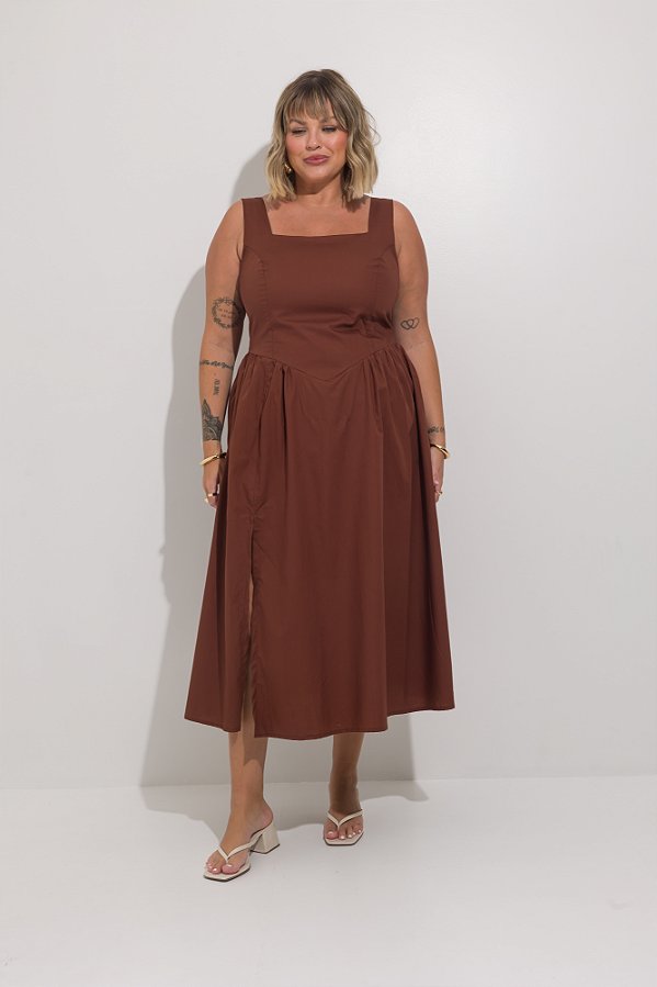 Vestido Princesa Com Racha Midi Cacau