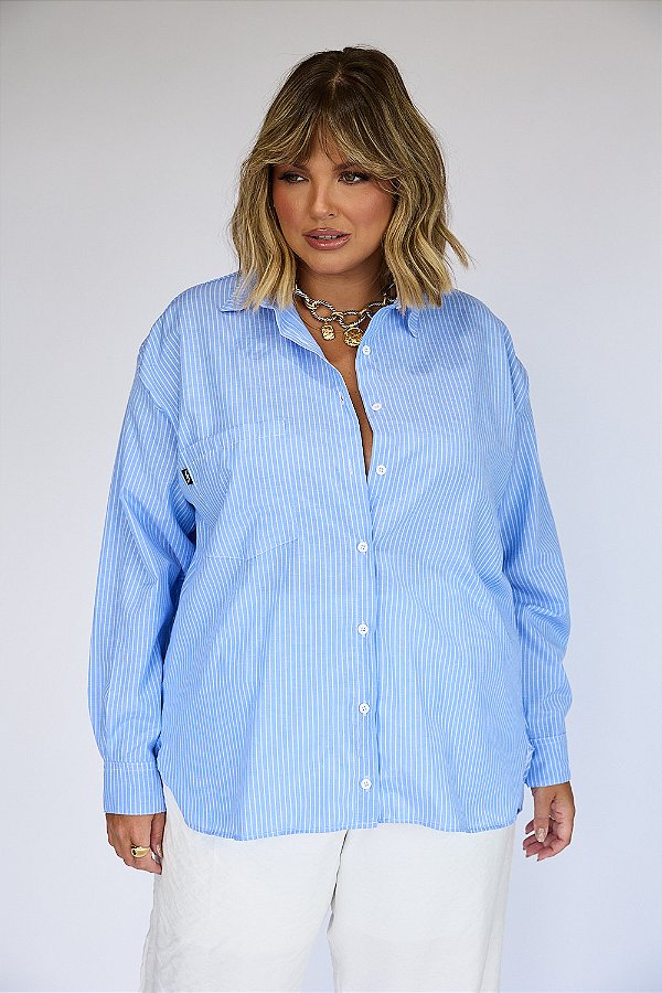 Camisa Alfaiataria Listrada Azul Denim