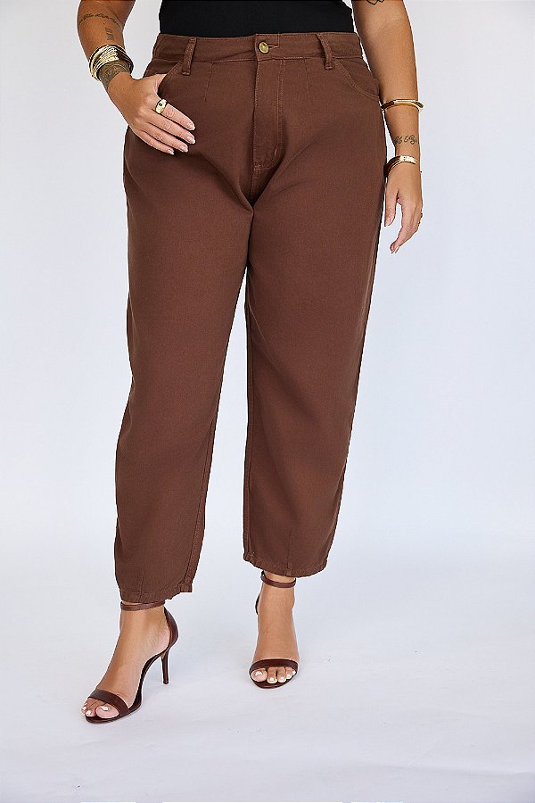Calça Jeans Baggy Plus Size Mocha