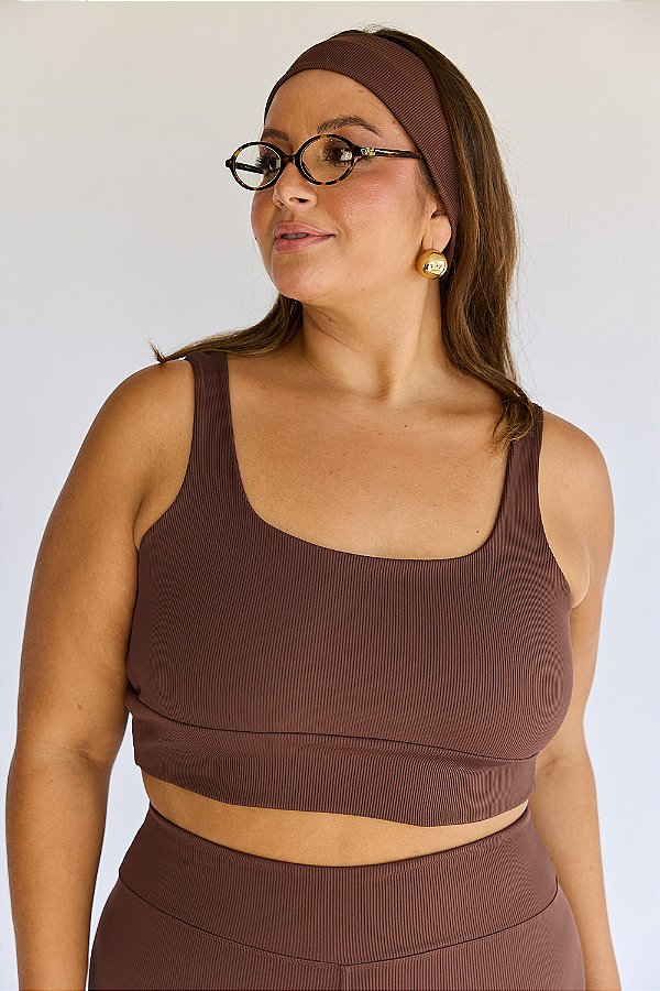 Top Fitness Plus Size Canelado Cacau