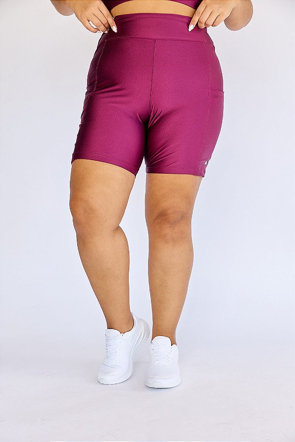Bermuda Fitness Plus Size com Bolso Metallic Cherry