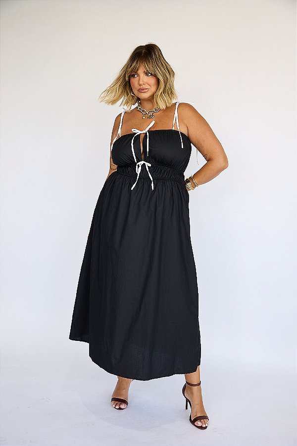 Vestido Tricoline Valentina Preto