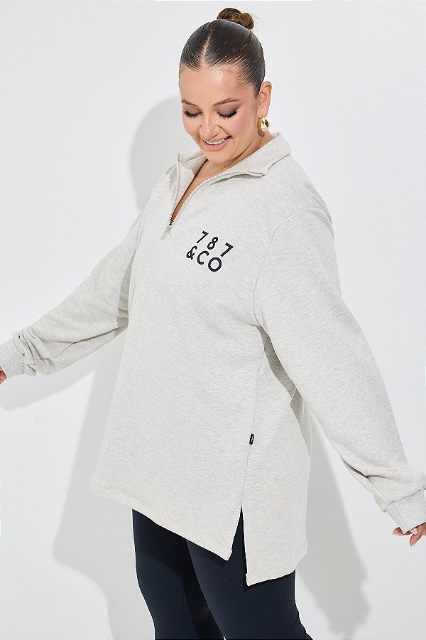 Casaco Moletom Com Zíper 787&Co Cinza