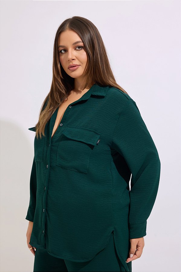 Camisa Alfaiataria Louise Crepe Verde Escuro