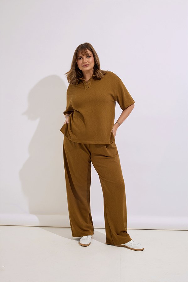 Pantalona Fashion Tricot Amêndoa