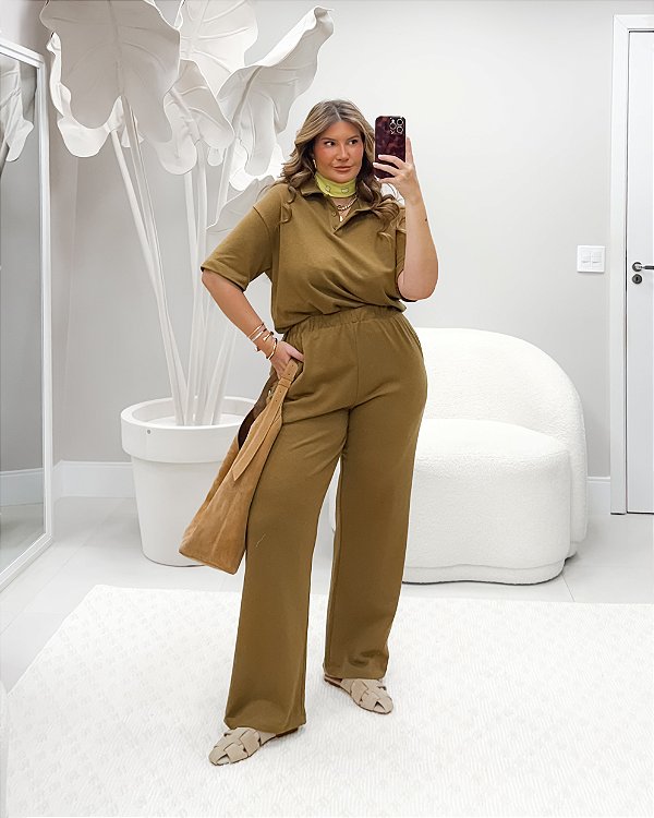 Pantalona Fashion Tricot Amêndoa