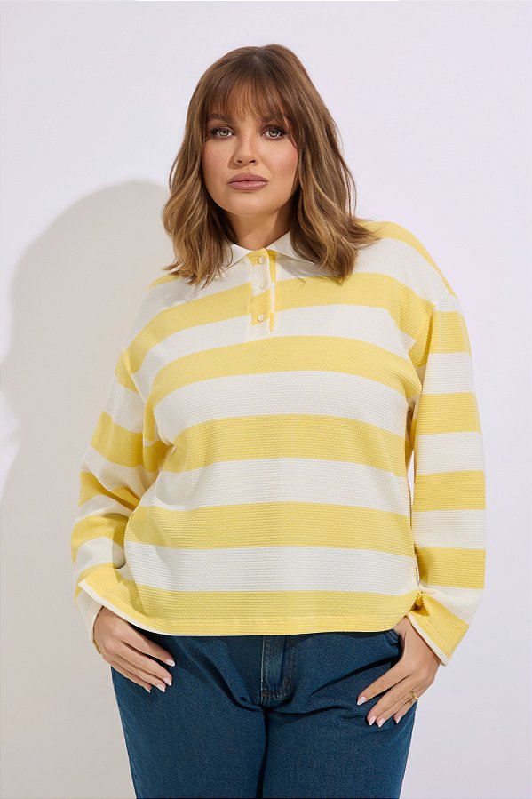 Blusa Polo Manga Longa Listrada Maxi Amarela