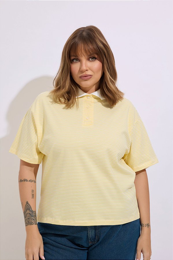 Blusa Polo Manga Curta Listrada Amarela