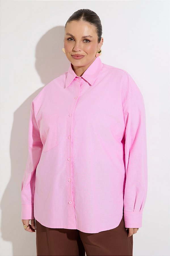 Camisa Alfaiataria Oxford Rosa Sakura