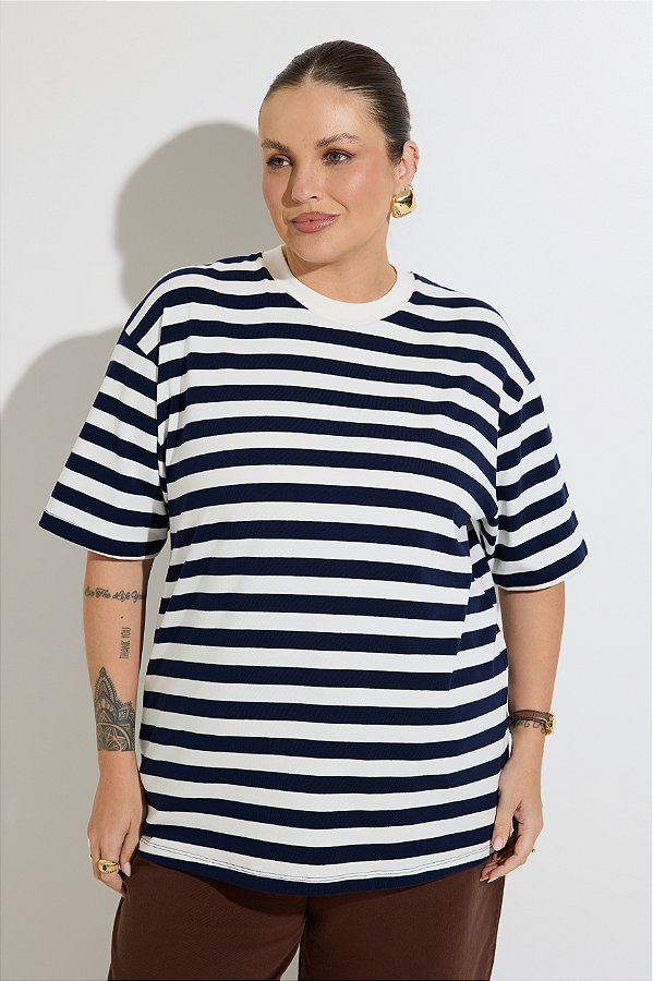 Camiseta Basic Listrada Marinho