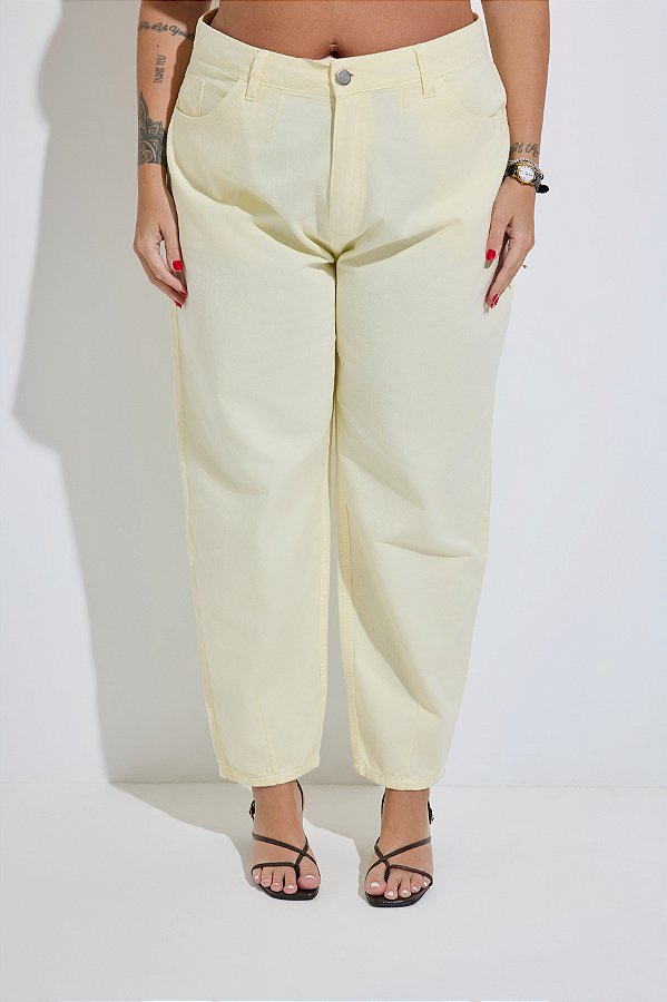 Calça Jeans Baggy Plus Size Amarelo Suave