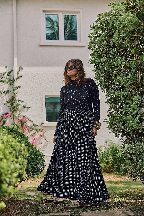 Saia Alfaiataria Fabíola Poá Preto