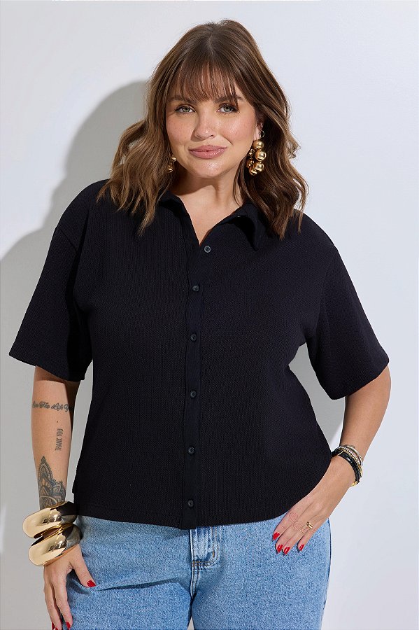 Blusa Polo Crochet Preto